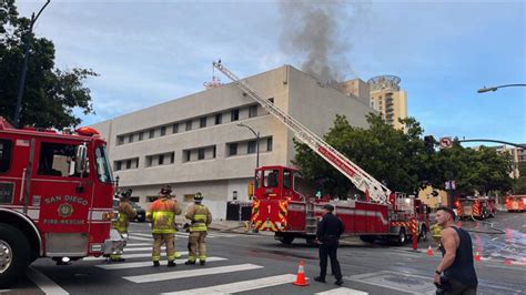 Building erupts in flames in downtown San Diego